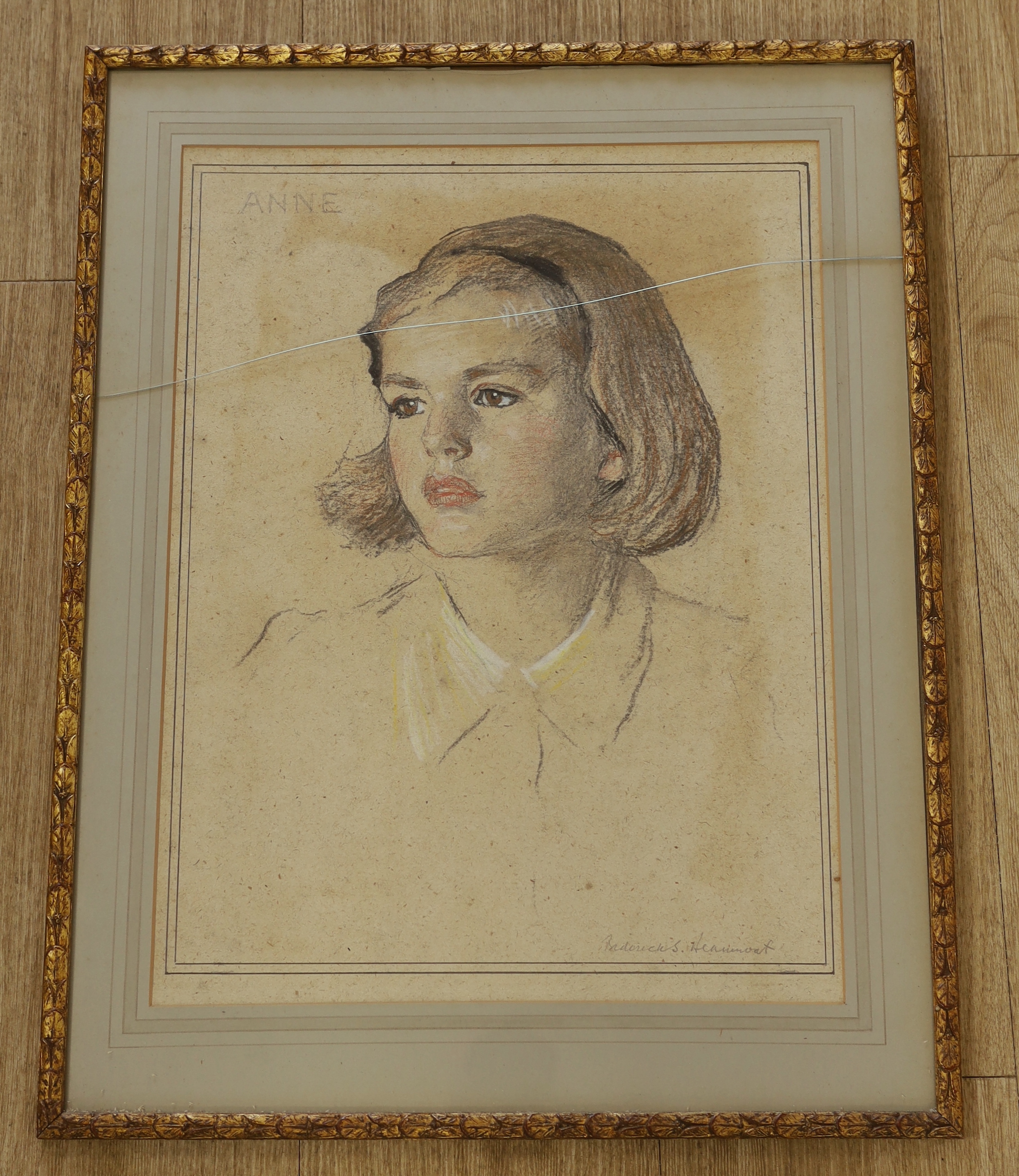 Frederick Beaumont, pastel, Portrait of Evelyn Anne c.1942, signed, 45 x 34cm